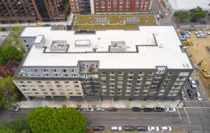 Aerial view of modern urban apartment building