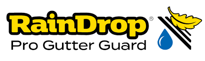 RainDrop Pro Gutter Guard logo with leaf and drop.