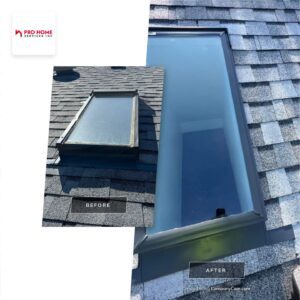 Roof skylight before and after cleaning