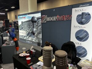 Roof ventilation systems booth at trade show.