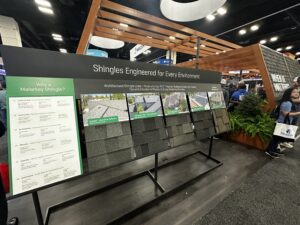 Display of eco-friendly shingles for various environments.