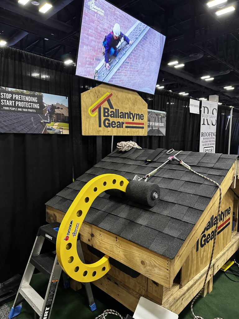 Ballantyne Gear roofing equipment display at trade show.
