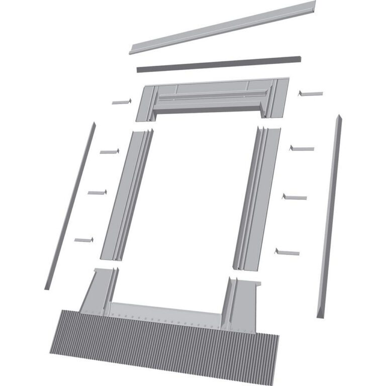 Exploded view of window frame components.