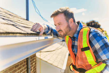construction worker checking gutters
