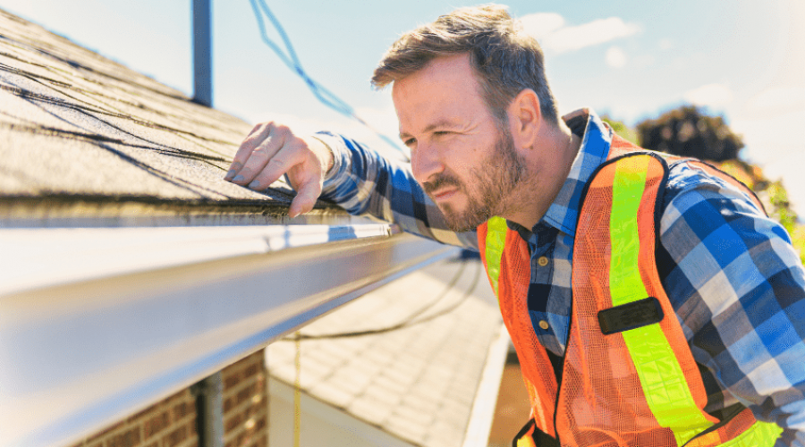 construction worker checking gutters