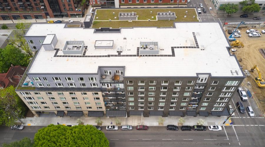 Aerial view of modern urban apartment building